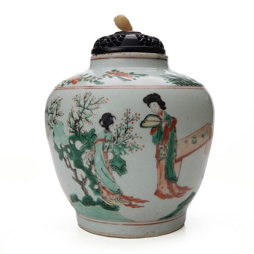 Chinese Wucai Glazed Jar with Lid, Kangxi Period