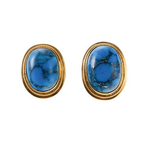 18k Gold Turquoise Clip on Earrings