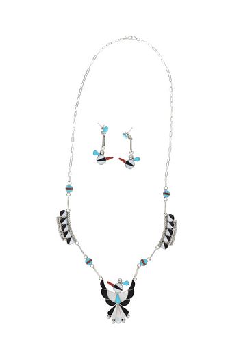 Zuni Leagus Ahiejite Thunderbird Necklace/Earrings