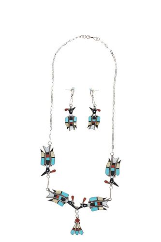 Zuni Multistone Inlay Mosaic Necklace & Earrings