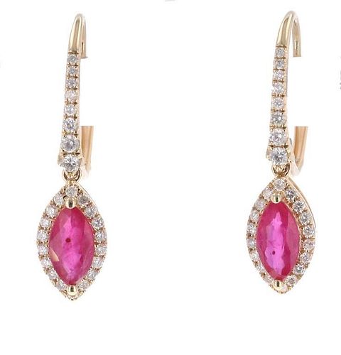 Dangle Ruby & Diamond 14k Yellow Gold Earrings