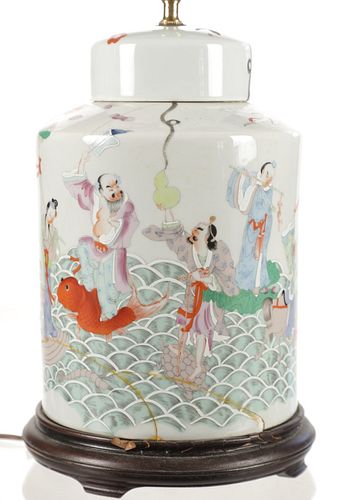19th Chinese Eight Immortals Ginger Jar Table Lamp