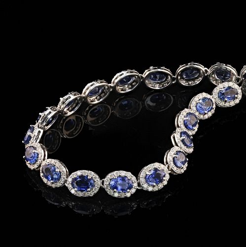 25.02ct Blue Sapphire 6.80ct Diamond 14K Necklace