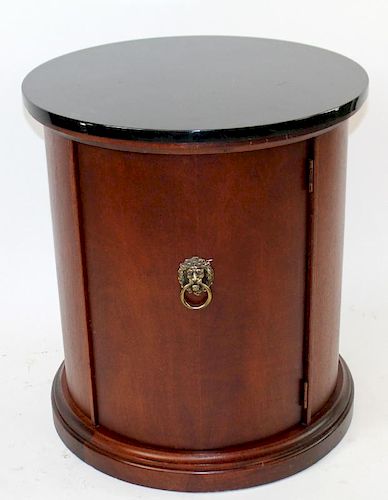 Mahogany round side table with black marble