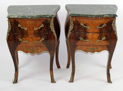 Pair of LXV style marble top chevets