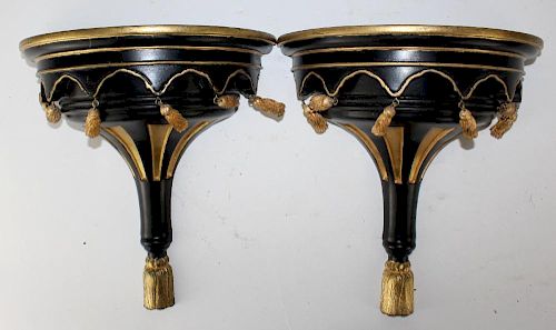 Pair of black and gold painted wall brackets