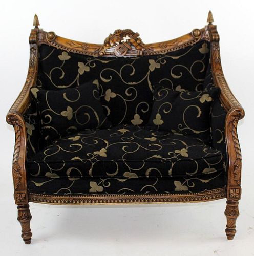 Louis XVI style carved mahogany settee