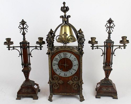 French Gothic 3pc garniture clock set