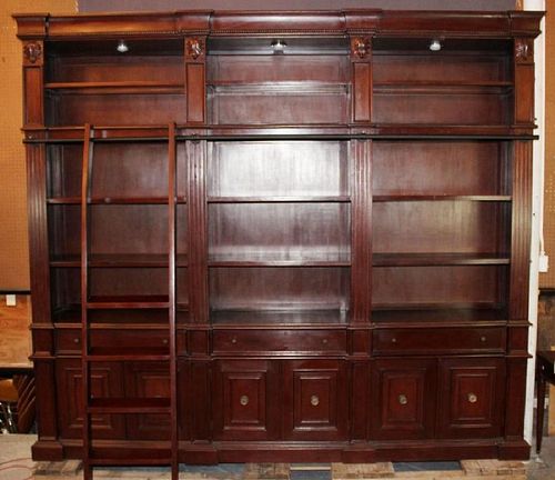 Tuscan style 3-story library cabinet in mahogany
