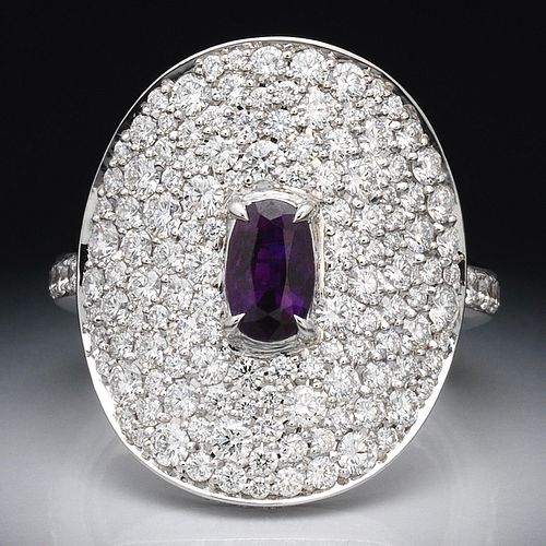 "Kat Florence" 18k White Gold Ring with No Heat Kashmir Purple Sapphire and Diamonds 