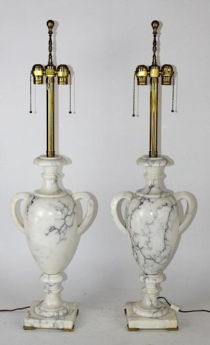 Mid-century white marble urn form lamps