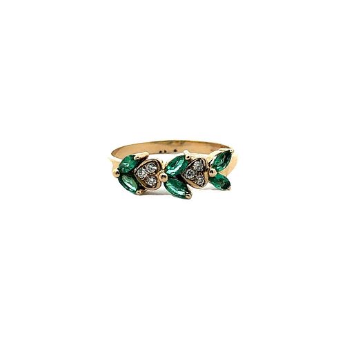 14kt Gold Ring with Emeralds and Diamonds
