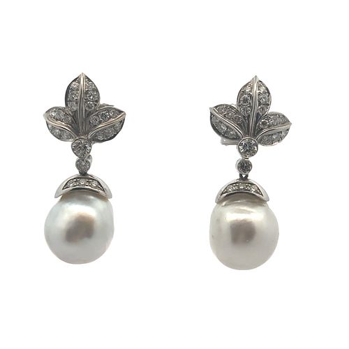 Platinum Earrings with Diamonds and Pearls