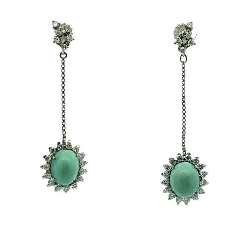 Diamonds & Turquoises Platinum ganging Earrings