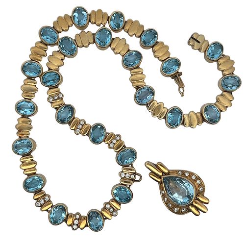 18kt Gold Necklace with Topaz and Diamonds