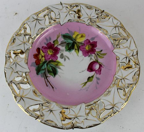 Floral German porcelain plate with ivy border