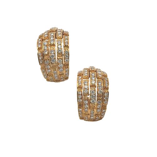 Panthere De CARTIER 18k Yellow Gold 5 Diamonds Row Earrings