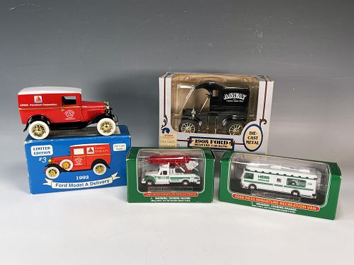 HESS MINIATURE TRUCKS AND DIE CAST FORD BANKS