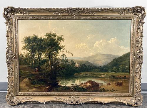 SIGNED W. WILLIAMS 1863 PLYMOUTH LANDSCAPE PAINTING 