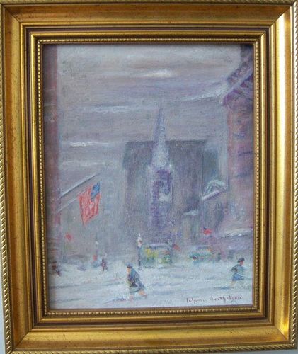 Johann Berthelsen  (1883-1972) Painting New York snow