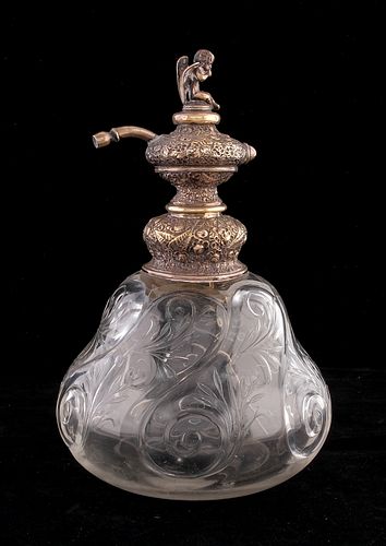 19th Century Cut Crystal & Silver Perfume Atomizer