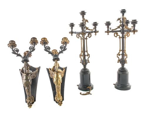 Bronze Candelabra and Sconce group