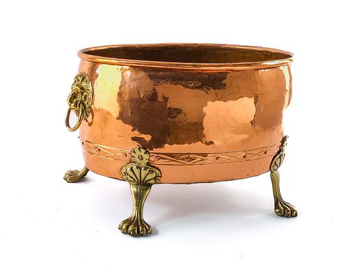 Antique Footed Copper Pot / Planter