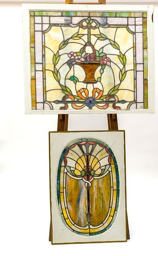 Two Vivid Antique Stained Glass Windows