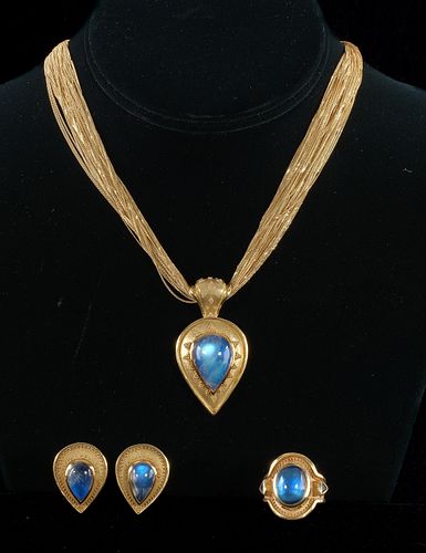 Ladies 18k Labradorite Necklace, Earrings, Ring