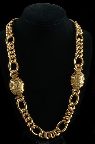 18k Italian Yellow Gold Cameo Necklace Bracelet