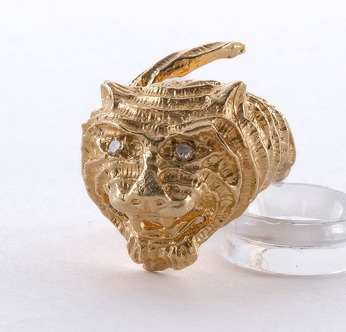 14 Karat Gold and Diamond Tiger Ring