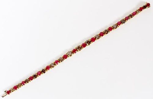 NATURAL DIAMOND AND 10.43CT RUBY TENNIS BRACELET