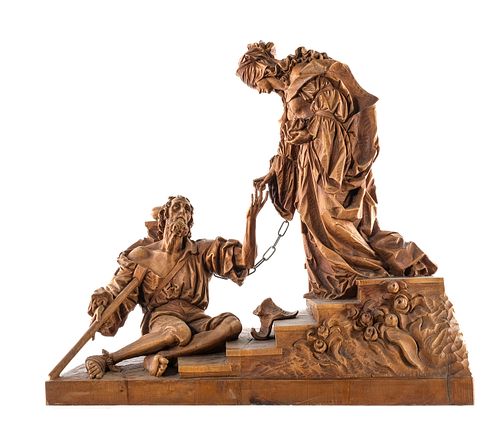 Large Italian Woodcarving: Charity
