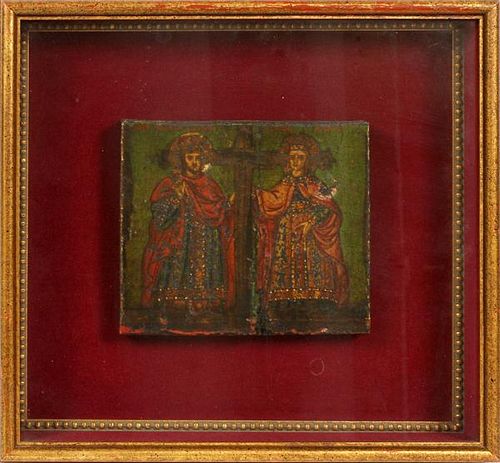 RUSSIAN ICON ON WOOD PANEL 19TH C.