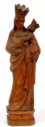 GOTHIC-STYLE CARVED SCULPTURE OF MADONNA & CHILD