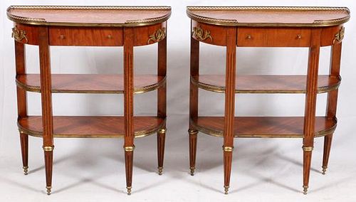 LOUIS XVI STYLE MARQUETRY CONSOLES 20TH C. PAIR