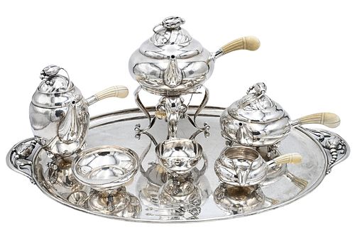 Georg Jensen Nine Piece "Blossom" Sterling Silver Tea and Coffee Service