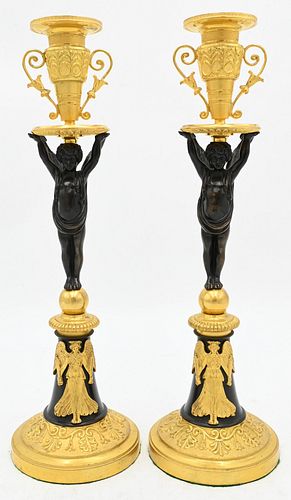Pair of Gilt Bronze Figural Candlesticks