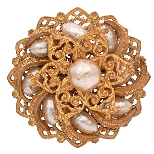Miriam Haskell Faux Pearl, Gold-Tone Brooch