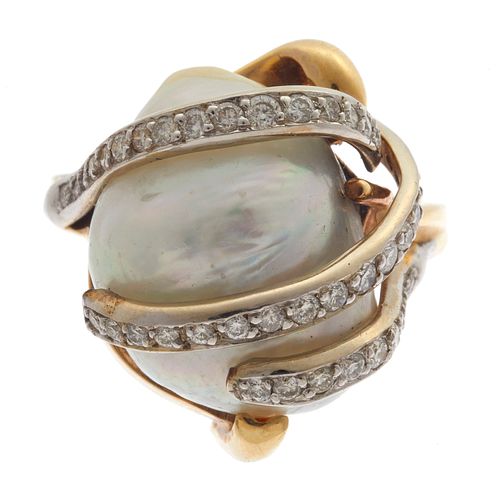 South Sea Cultured Pearl, Diamond, 14k Yellow Gold Ring