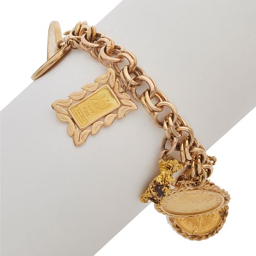 Gold Coin, Nugget, 14k Charm Bracelet