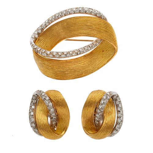 Vintage Diamond, 18k Yellow and White Gold Jewelry Suite