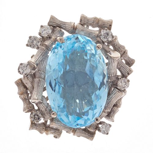 Aquamarine, Diamond, Palladium Ring