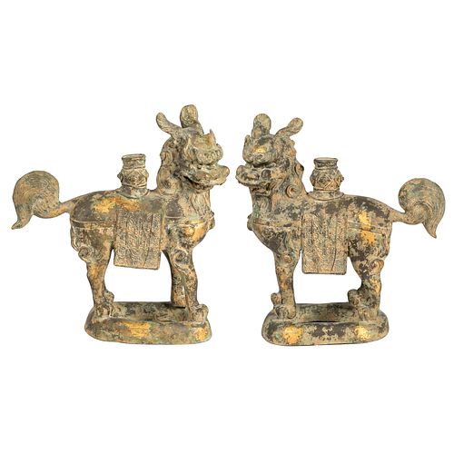 Pair Bronze Guardian Lions, Possibly Thai