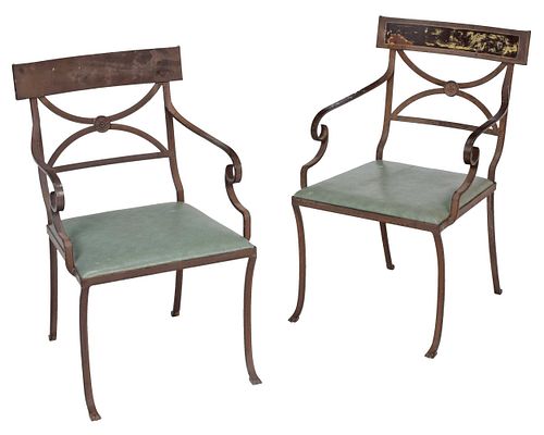 Pair Neoclassical Iron Garden Chairs
