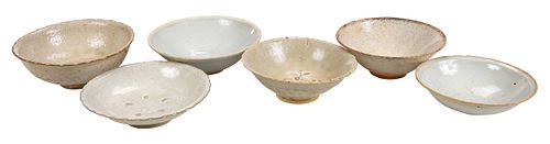 Six Asian Celadon Glazed Earthenware Low Bowls