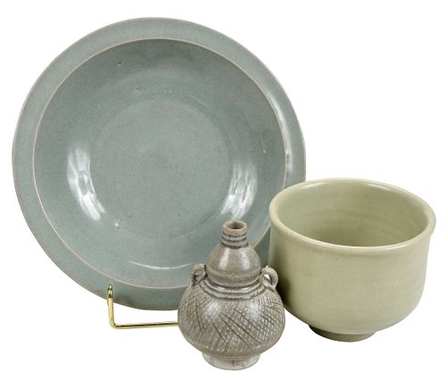 Three Chinese Celadon Glazed Vessels