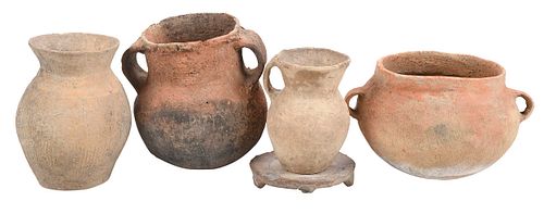 Four Small Chinese Neolithic Pots and One Pottery Stand