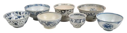 Seven Asian Blue and White Porcelain Bowls