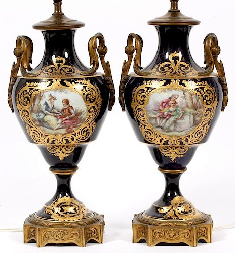 SEVRES-STYLE PORCELAIN URNS MOUNTED AS LAMPS